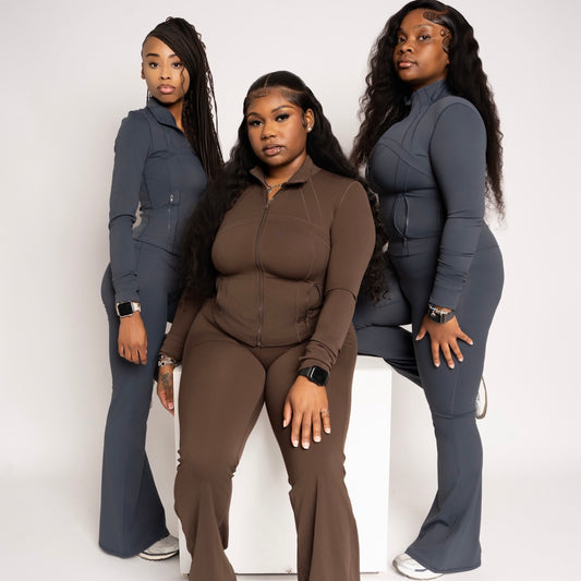 Snatched-Fit Jacket & Flare-Bottom Pants Set