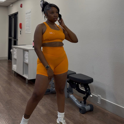 Cross-back padded bra + shorts set