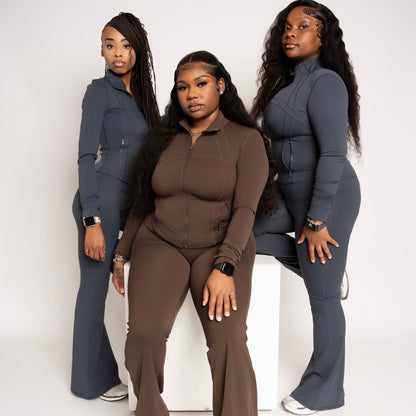Snatched-Fit Jacket & Flare-Bottom Pants Set